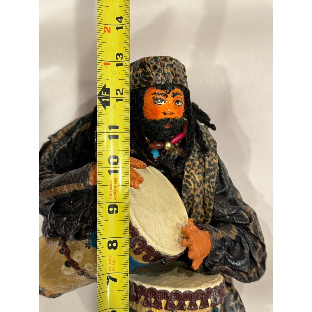 Papier Mache Jamaican African Folk Art Hand Made Hand Painted Drum Bongos Figure - Picture 8 of 9